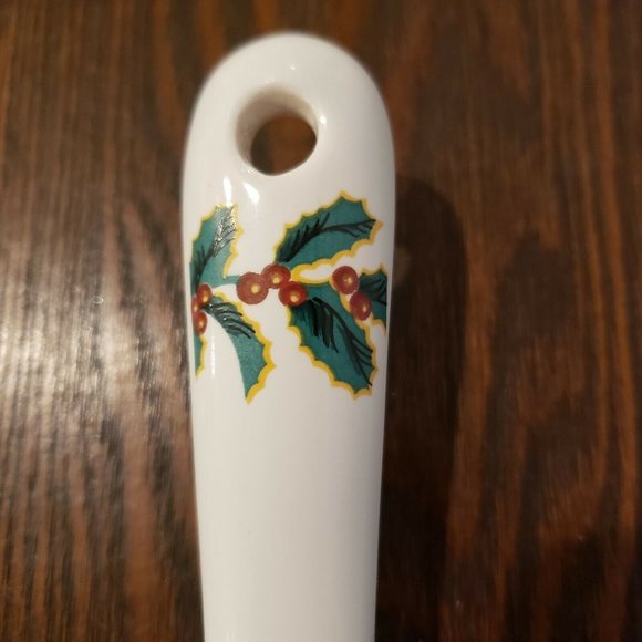 Christmas Ceramic Holiday Pie Cake Server Porcelain Bird Holly Berry - Picture 3 of 5